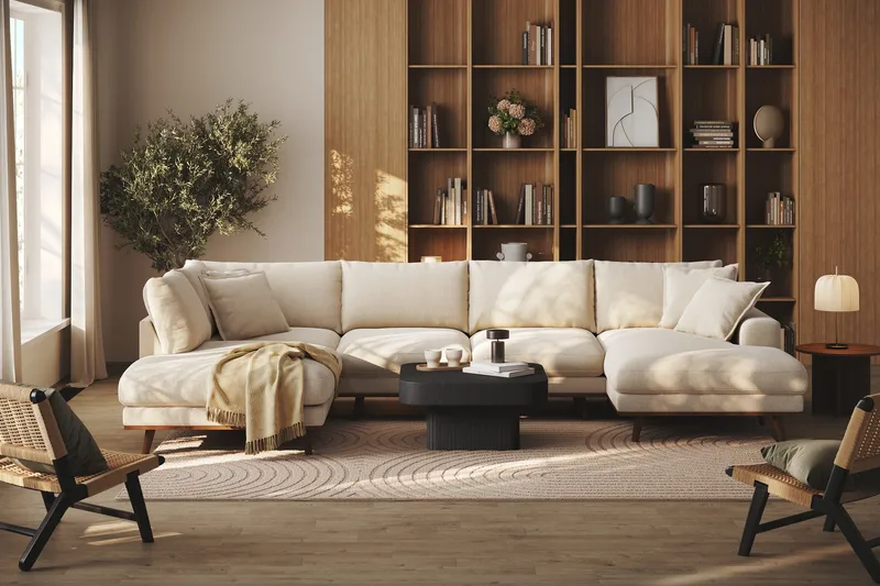 Copenhagen Premium 5-personers Venstrevendt U-formet Dyb Sofa med Divan og Chaiselong i Chenille - Lys beige - Møbler - Sofaer - U-sofa