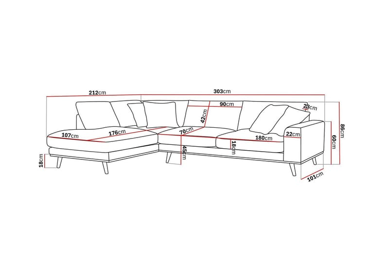 Copenhagen Premium 4-personers Venstrevendt L-formet Dyb Chaiselongsofa i Chenille - Grå/blå - Møbler - Sofaer - Sofaer med sjeselong - 4 seters sofa med divan