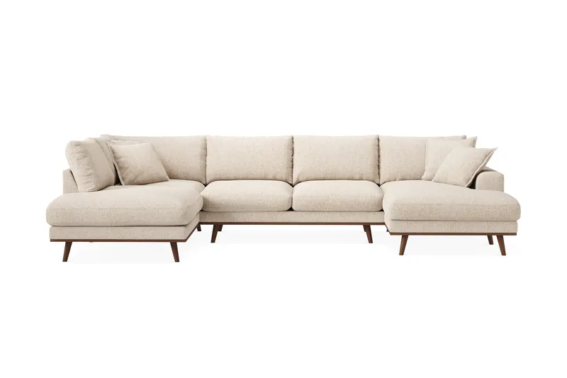 Copenhagen Premium 5-personers Venstrevendt U-formet Dyb Sofa med Divan og Chaiselong i Chenille, Beige