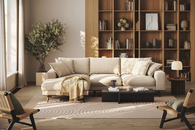 Copenhagen Premium 4-personers Venstrevendt L-formet Dyb Divansofa i Chenille - Beige - Møbler - Sofaer - Sofaer med sjeselong - 4 seters sofa med divan