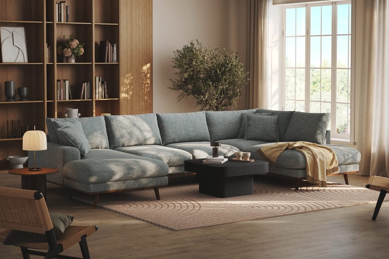 Copenhagen Premium 5-personers Højrevendt U-formet Dyb Sofa med Divan og Chaiselong i Chenille - Grå/blå - Møbler - Sofaer - U-sofa