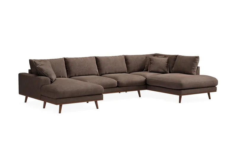 Copenhagen Premium 5-personers Højrevendt U-formet Dyb Sofa med Divan og Chaiselong i Stoff - Mørkebrun - Møbler - Sofaer - U-sofa