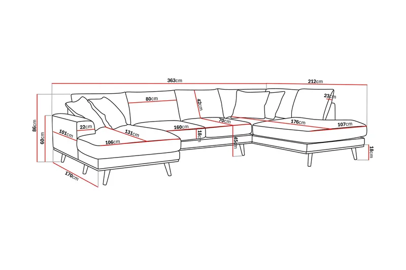 Copenhagen Premium 5-personers Højrevendt U-formet Dyb Sofa med Divan og Chaiselong i Stoff - Mørkebrun - Møbler - Sofaer - U-sofa