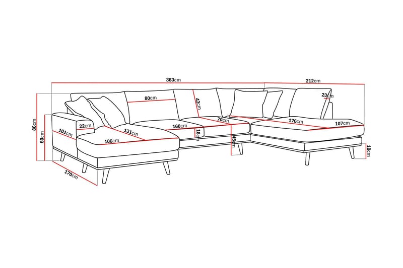 Copenhagen Premium 5-personers Højrevendt U-formet Dyb Sofa med Divan og Chaiselong i Stoff - Mørkebrun - Møbler - Sofaer - U-sofa