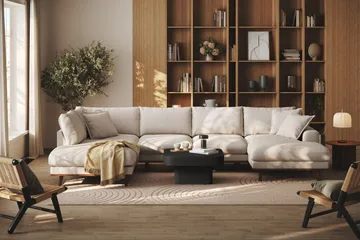 Copenhagen Premium 5-personers Venstrevendt U-formet Dyb Sofa med Divan og Chaiselong i Stoff - Beige - Møbler - Sofaer - U-sofa