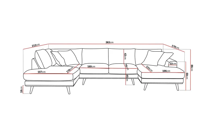 Copenhagen Premium 5-personers Venstrevendt U-formet Dyb Sofa med Divan og Chaiselong i Stoff - Brun - Møbler - Sofaer - U-sofa