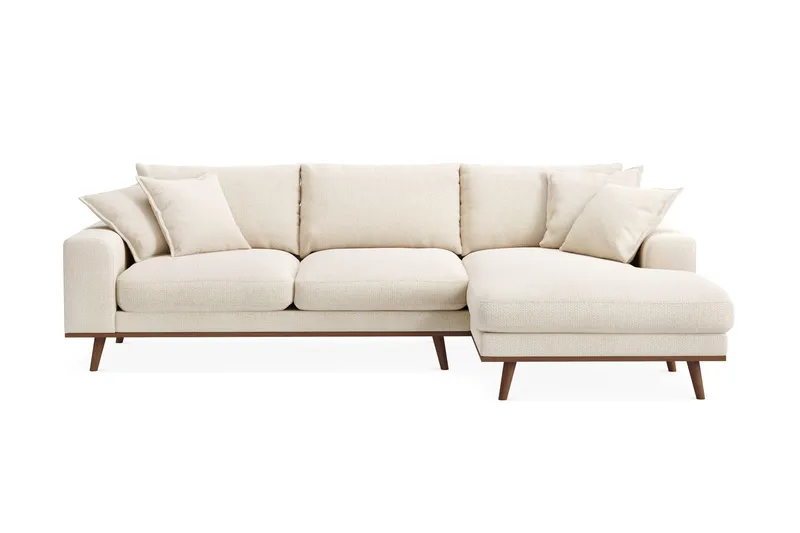 Copenhagen Premium 4-personers Højrevendt L-formet Dyb Divansofa i Chenille, Lys beige
