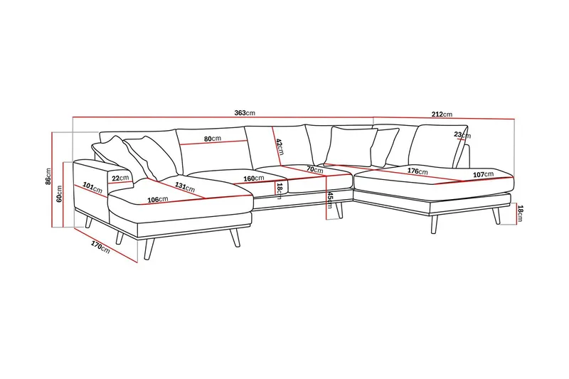 Copenhagen Premium 5-personers Højrevendt U-formet Dyb Sofa med Divan og Chaiselong i Chenille - Brun - Møbler - Sofaer - U-sofa