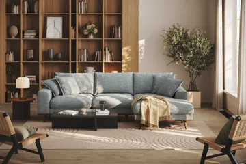 Copenhagen Premium 4-personers Højrevendt L-formet Dyb Divansofa i Chenille - Grå/blå - Møbler - Sofaer - Sofaer med sjeselong - 4 seters sofa med divan