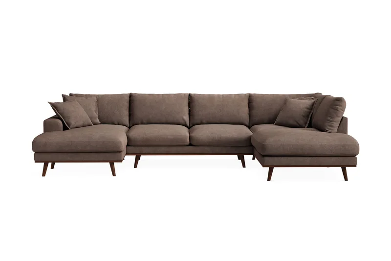 Copenhagen Premium 5-personers Højrevendt U-formet Dyb Sofa med Divan og Chaiselong i Stoff, Mørkebrun