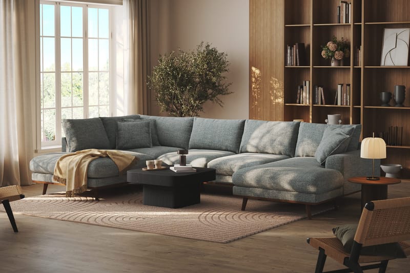 Copenhagen Premium 5-personers Venstrevendt U-formet Dyb Sofa med Divan og Chaiselong i Chenille - Grå/blå - Møbler - Sofaer - U-sofa