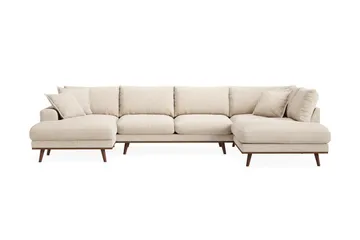 Copenhagen Premium 5-personers Højrevendt U-formet Dyb Sofa med Divan og Chaiselong i Chenille - Beige - Møbler - Sofaer - U-sofa