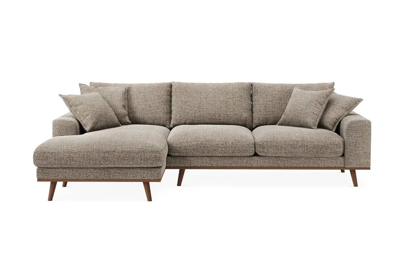 Copenhagen Premium 4-personers Venstrevendt L-formet Dyb Divansofa i Chenille, Brun