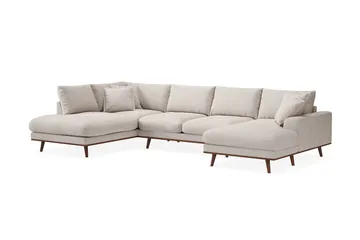 Copenhagen Premium 5-personers Venstrevendt U-formet Dyb Sofa med Divan og Chaiselong i Stoff - Beige - Møbler - Sofaer - U-sofa