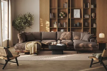 Copenhagen Premium 5-personers Venstrevendt U-formet Dyb Sofa med Divan og Chaiselong i Stoff - Mørkebrun - Møbler - Sofaer - U-sofa