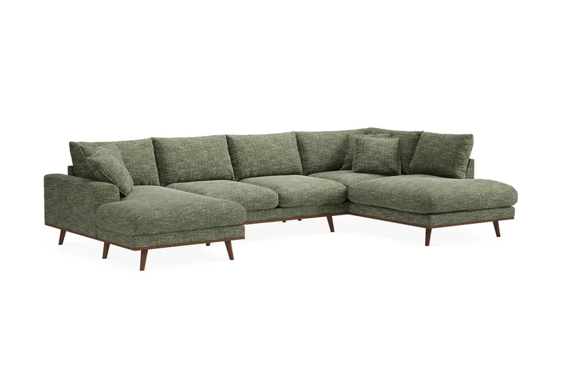 Copenhagen Premium 5-personers Højrevendt U-formet Dyb Sofa med Divan og Chaiselong i Chenille - Grøn - Møbler - Sofaer - U-sofa