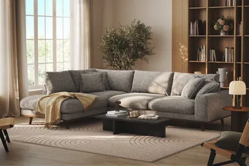 Copenhagen Premium 4-personers Venstrevendt L-formet Dyb Chaiselongsofa i Chenille - Grå - Møbler - Sofaer - Sofaer med sjeselong - 4 seters sofa med divan