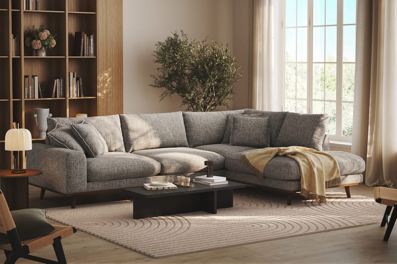 Copenhagen Premium 4-personers Højrevendt L-formet Dyb Chaiselongsofa i Chenille - Grå - Møbler - Sofaer - Sofaer med sjeselong - 4 seters sofa med divan