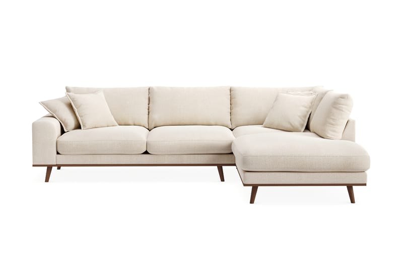 Copenhagen Premium 4-personers Højrevendt L-formet Dyb Chaiselongsofa i Chenille - Lys beige - Møbler - Sofaer - Sofaer med sjeselong - 4 seters sofa med divan