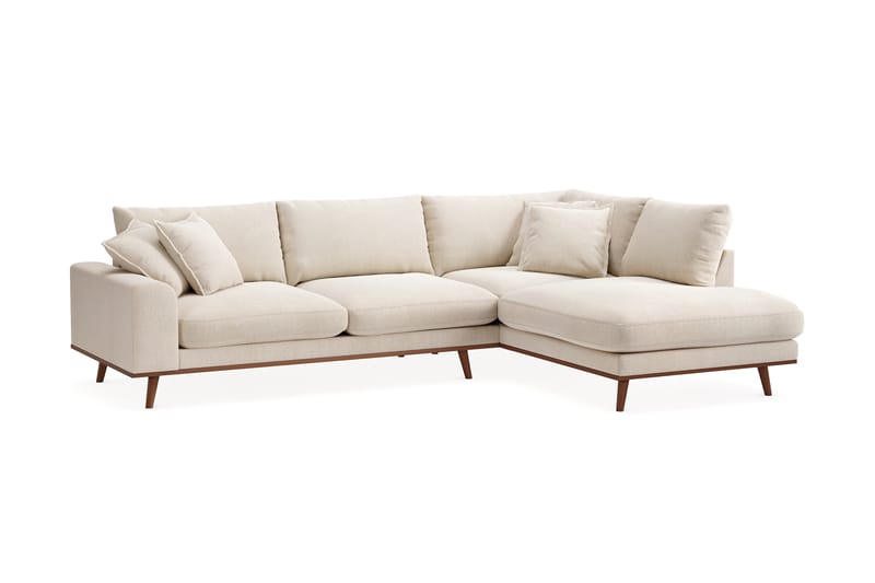 Copenhagen Premium 4-personers Højrevendt L-formet Dyb Chaiselongsofa i Chenille - Lys beige - Møbler - Sofaer - Sofaer med sjeselong - 4 seters sofa med divan