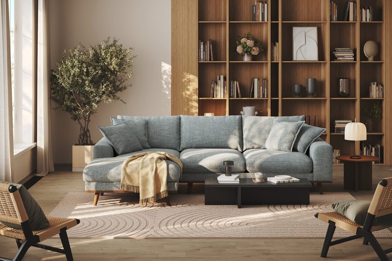 Copenhagen Premium 4-personers Venstrevendt L-formet Dyb Divansofa i Chenille - Grå/blå - Møbler - Sofaer - Sofaer med sjeselong - 4 seters sofa med divan