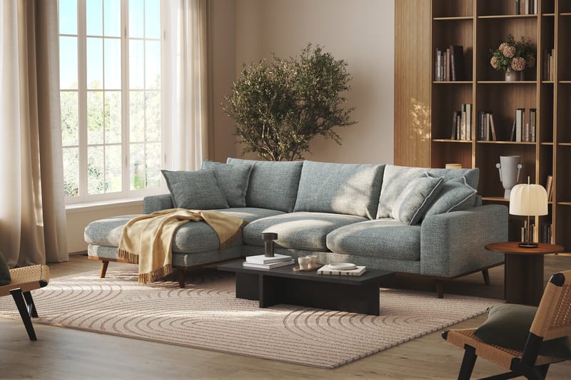 Copenhagen Premium 4-personers Venstrevendt L-formet Dyb Divansofa i Chenille - Grå/blå - Møbler - Sofaer - Sofaer med sjeselong - 4 seters sofa med divan