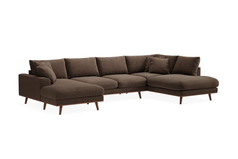 Copenhagen Premium 5-personers Venstrevendt U-formet Dyb Sofa med Divan og Chaiselong i Stof - Brun - Møbler - Sofaer - U-sofa