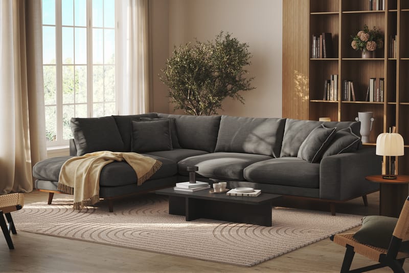 Copenhagen Premium 4-personers Venstrevendt L-formet Dyb Chaiselongsofa i Stof - Mørkegrå - Møbler - Sofaer - Sofaer med sjeselong - 4 seters sofa med divan