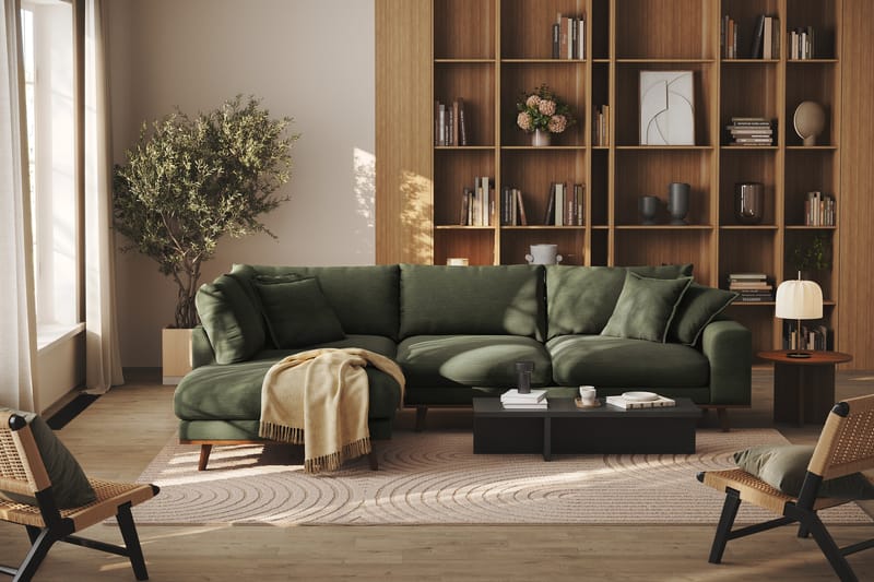 Copenhagen Premium 4-personers Venstrevendt L-formet Dyb Chaiselongsofa i Stof - Grøn - Møbler - Sofaer - Sofaer med sjeselong - 4 seters sofa med divan