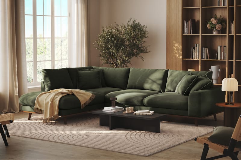 Copenhagen Premium 4-personers Venstrevendt L-formet Dyb Chaiselongsofa i Stof - Grøn - Møbler - Sofaer - Sofaer med sjeselong - 4 seters sofa med divan