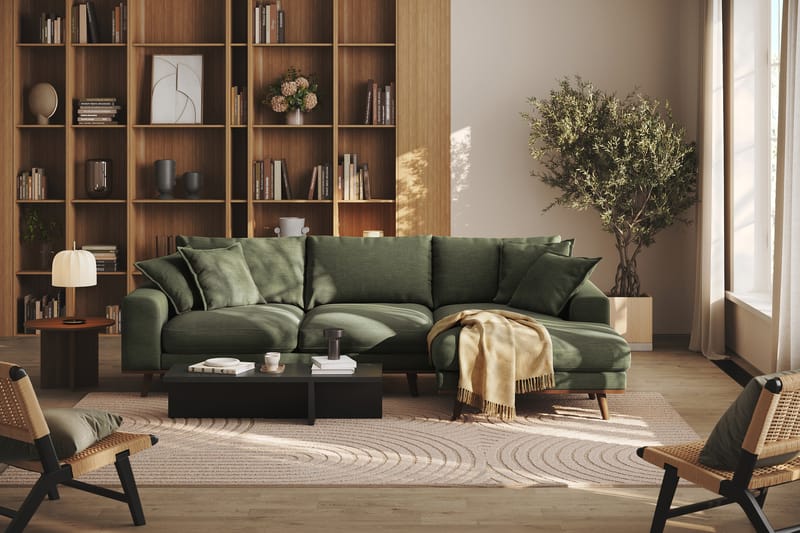 Copenhagen Premium 4-personers Højrevendt L-formet Dyb Divansofa i Stof - Grøn - Møbler - Sofaer - Sofaer med sjeselong - 4 seters sofa med divan
