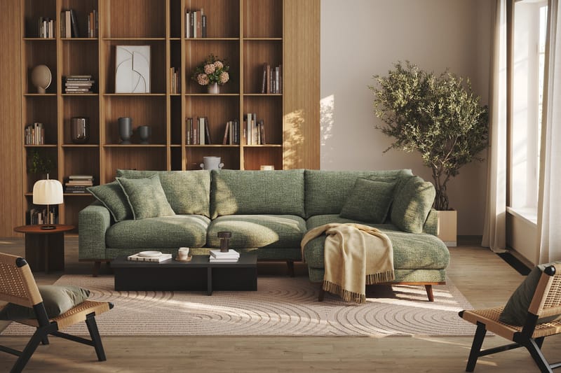Copenhagen Premium 4-personers Højrevendt L-formet Dyb Chaiselongsofa i Chenille - Grøn - Møbler - Sofaer - Sofaer med sjeselong - 4 seters sofa med divan