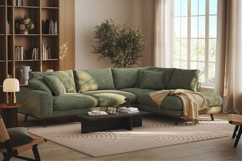 Copenhagen Premium 4-personers Højrevendt L-formet Dyb Chaiselongsofa i Chenille - Grøn - Møbler - Sofaer - Sofaer med sjeselong - 4 seters sofa med divan