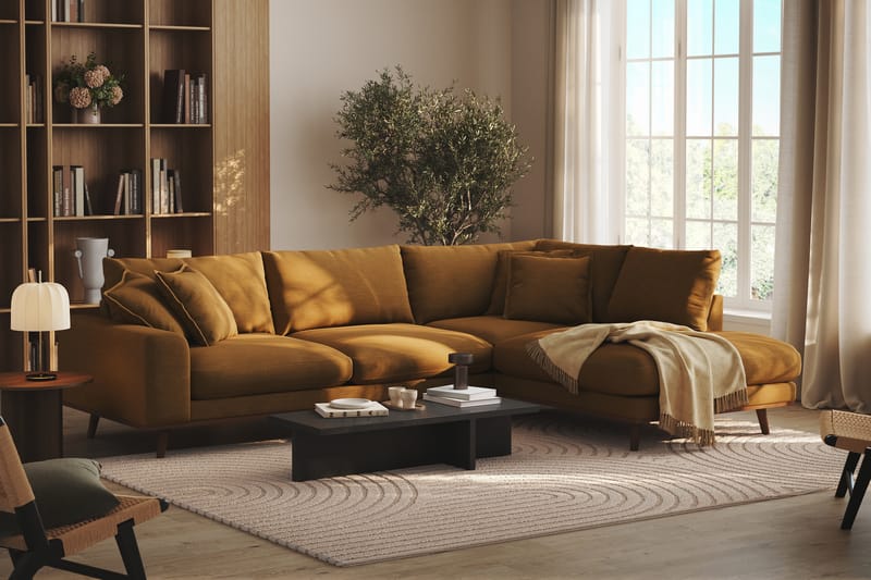 Copenhagen Premium 4-personers Højrevendt L-formet Dyb Chaiselongsofa i Stof - Sennepsgul - Møbler - Sofaer - Sofaer med sjeselong - 4 seters sofa med divan