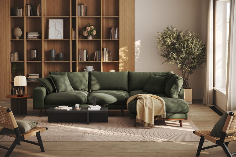 Copenhagen Premium 4-personers Højrevendt L-formet Dyb Chaiselongsofa i Stof - Grøn - Møbler - Sofaer - Sofaer med sjeselong - 4 seters sofa med divan