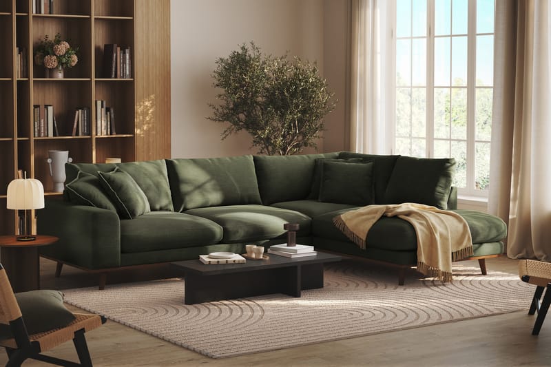 Copenhagen Premium 4-personers Højrevendt L-formet Dyb Chaiselongsofa i Stof - Grøn - Møbler - Sofaer - Sofaer med sjeselong - 4 seters sofa med divan