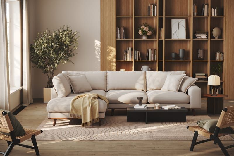 Copenhagen Premium 4-personers Venstrevendt L-formet Dyb Chaiselongsofa i Bouclé - Lys beige - Møbler - Sofaer - Sofaer med sjeselong - 4 seters sofa med divan