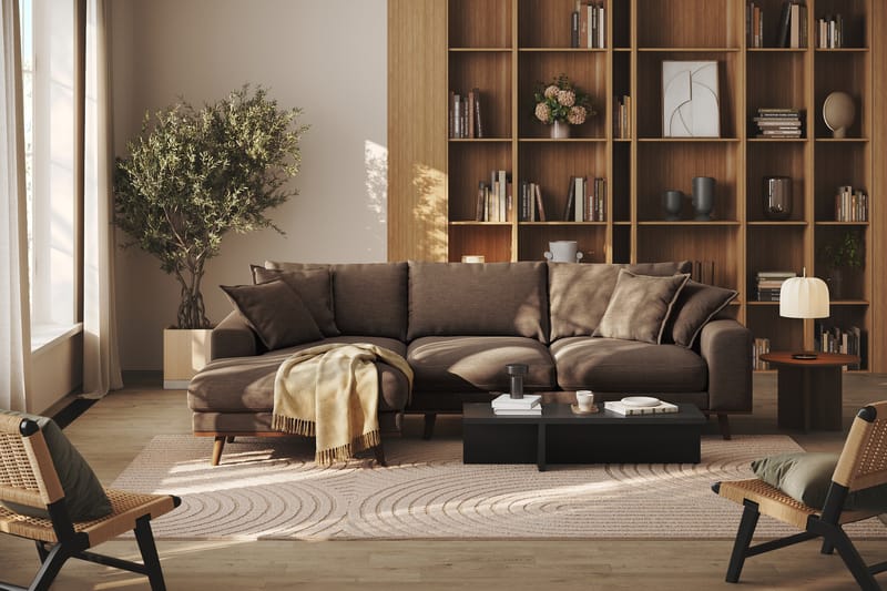 Copenhagen Premium 4-personers Venstrevendt L-formet Dyb Divansofa i Stof - Brun - Møbler - Sofaer - Sofaer med sjeselong - 4 seters sofa med divan