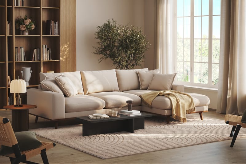 Copenhagen Premium 4-personers Højrevendt L-formet Dyb Divansofa i Bouclé - Lys beige - Møbler - Sofaer - Sofaer med sjeselong - 4 seters sofa med divan