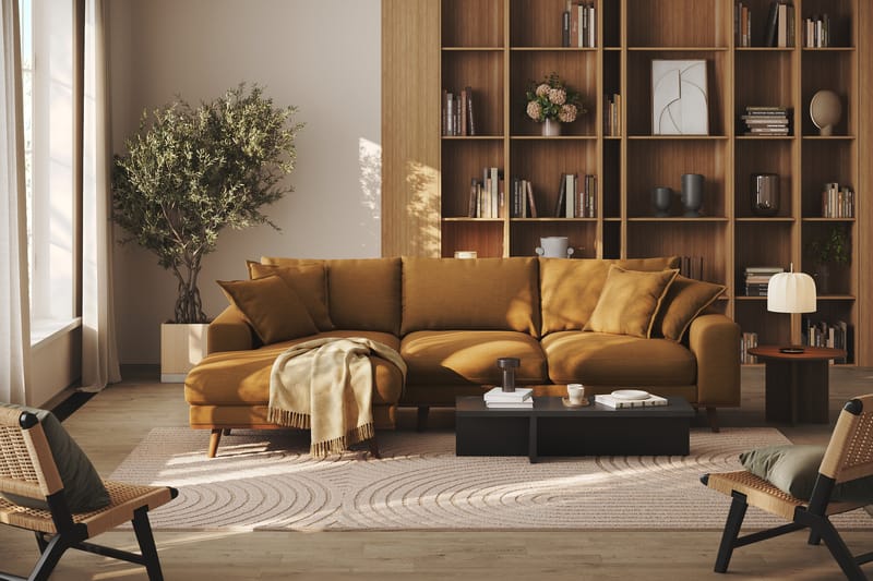 Copenhagen Premium 4-personers Venstrevendt L-formet Dyb Divansofa i Stof - Sennepsgul - Møbler - Sofaer - Sofaer med sjeselong - 4 seters sofa med divan