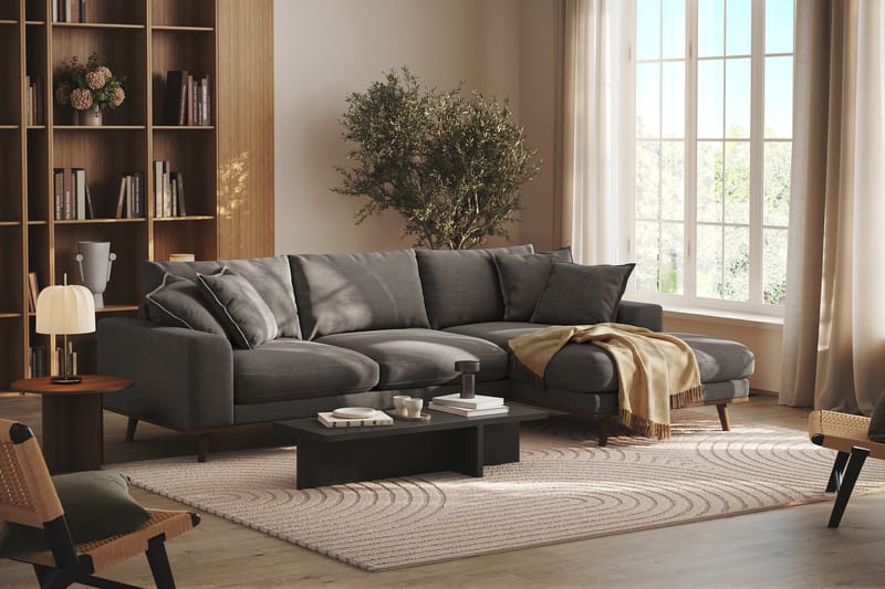 Copenhagen Premium 4-personers Højrevendt L-formet Dyb Divansofa i Stof - Mørkegrå - Møbler - Sofaer - Sofaer med sjeselong - 4 seters sofa med divan