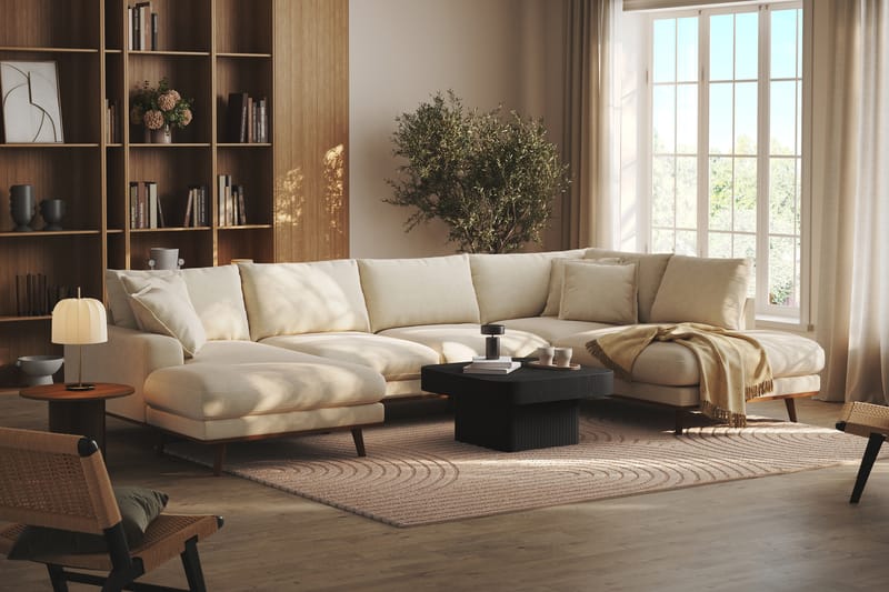 Copenhagen Premium 5-personers Højrevendt U-formet Dyb Sofa med Divan og Chaiselong i Stof - Beige - Møbler - Sofaer - U-sofa