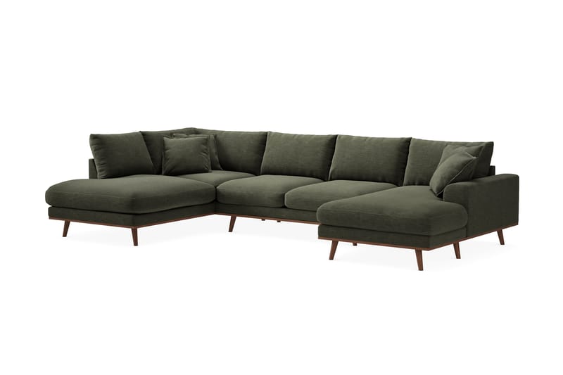 Copenhagen Premium 5-personers Højrevendt U-formet Dyb Sofa med Divan og Chaiselong i Stof - Grøn - Møbler - Sofaer - U-sofa