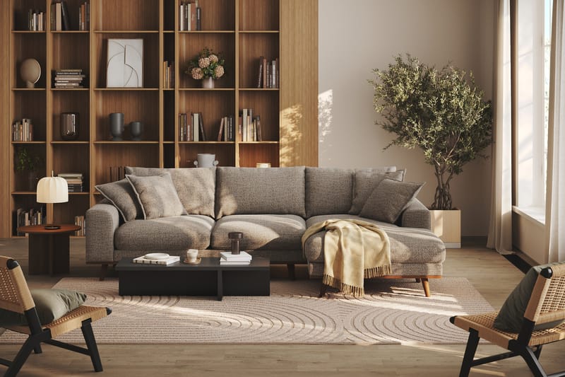 Copenhagen Premium 4-personers Højrevendt L-formet Dyb Divansofa i Chenille - Brun - Møbler - Sofaer - Sofaer med sjeselong - 4 seters sofa med divan