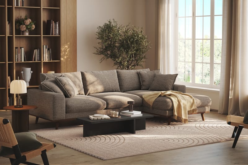 Copenhagen Premium 4-personers Højrevendt L-formet Dyb Divansofa i Chenille - Brun - Møbler - Sofaer - Sofaer med sjeselong - 4 seters sofa med divan