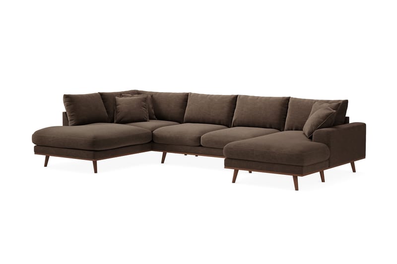 Copenhagen Premium 5-personers Højrevendt U-formet Dyb Sofa med Divan og Chaiselong i Stof - Brun - Møbler - Sofaer - U-sofa