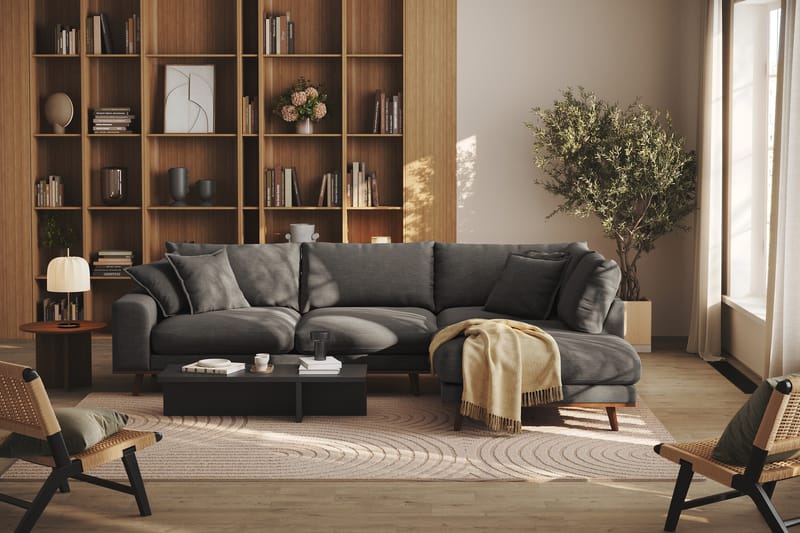 Copenhagen Premium 4-personers Højrevendt L-formet Dyb Chaiselongsofa i Stof - Mørkegrå - Møbler - Sofaer - Sofaer med sjeselong - 4 seters sofa med divan