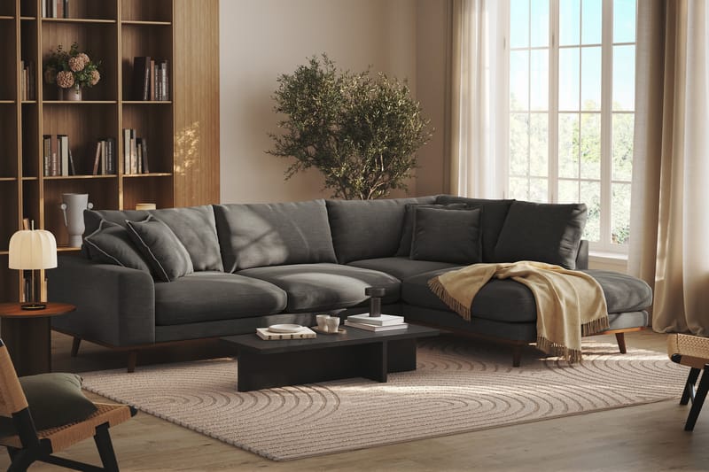 Copenhagen Premium 4-personers Højrevendt L-formet Dyb Chaiselongsofa i Stof - Mørkegrå - Møbler - Sofaer - Sofaer med sjeselong - 4 seters sofa med divan