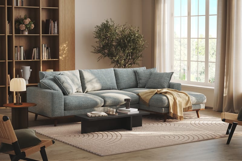 Copenhagen Premium 4-personers Højrevendt L-formet Dyb Divansofa i Chenille - Grå/blå - Møbler - Sofaer - Sofaer med sjeselong - 4 seters sofa med divan