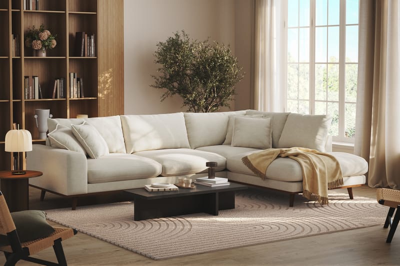 Copenhagen Premium 4-personers Højrevendt L-formet Dyb Chaiselongsofa i Stof - Lys beige - Møbler - Sofaer - Sofaer med sjeselong - 4 seters sofa med divan